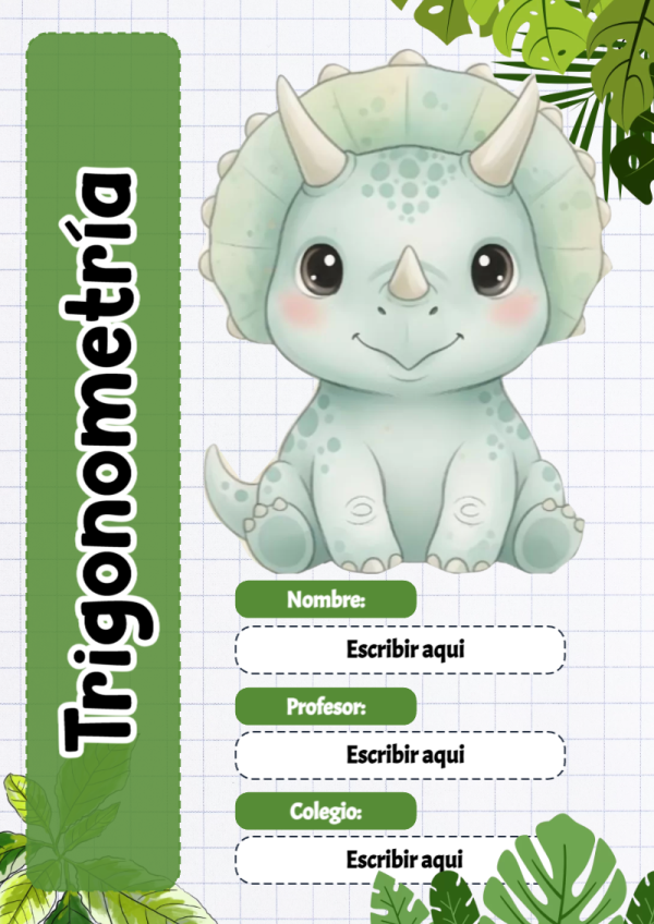 Portada de Dinosaurio de Trigonometría para cuaderno escolar para imprimir gratis - versión premium para imprimir