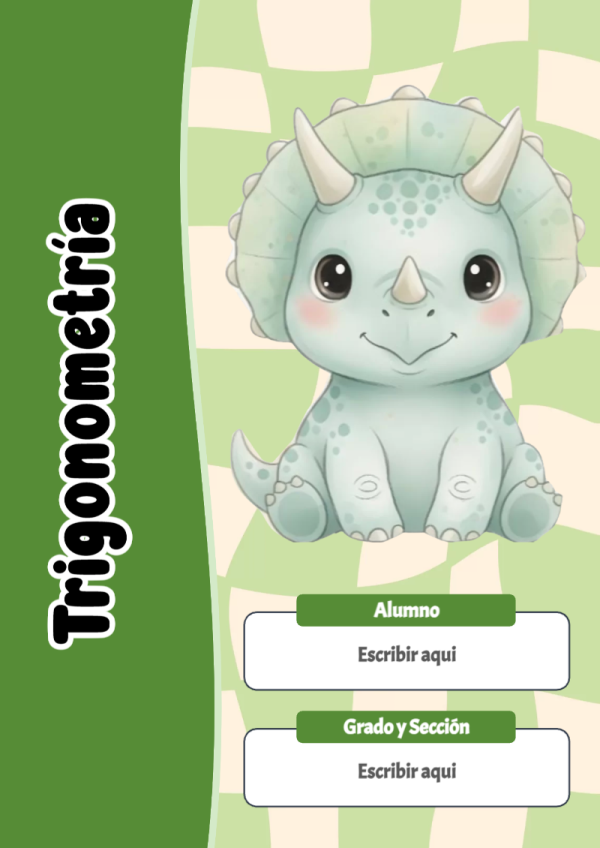Portada de Dinosaurio de Trigonometría para cuaderno para niños de primaria - creación especial de Mini Canva