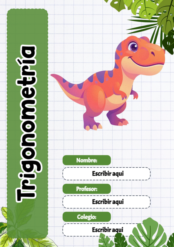 Portada de Dinosaurio de Trigonometría para cuaderno para primaria - creación especial de Mini Canva