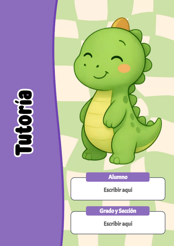 Portada de Dinosaurio de Tutoría para cuaderno con estilo creativo - para personalizar tus materias