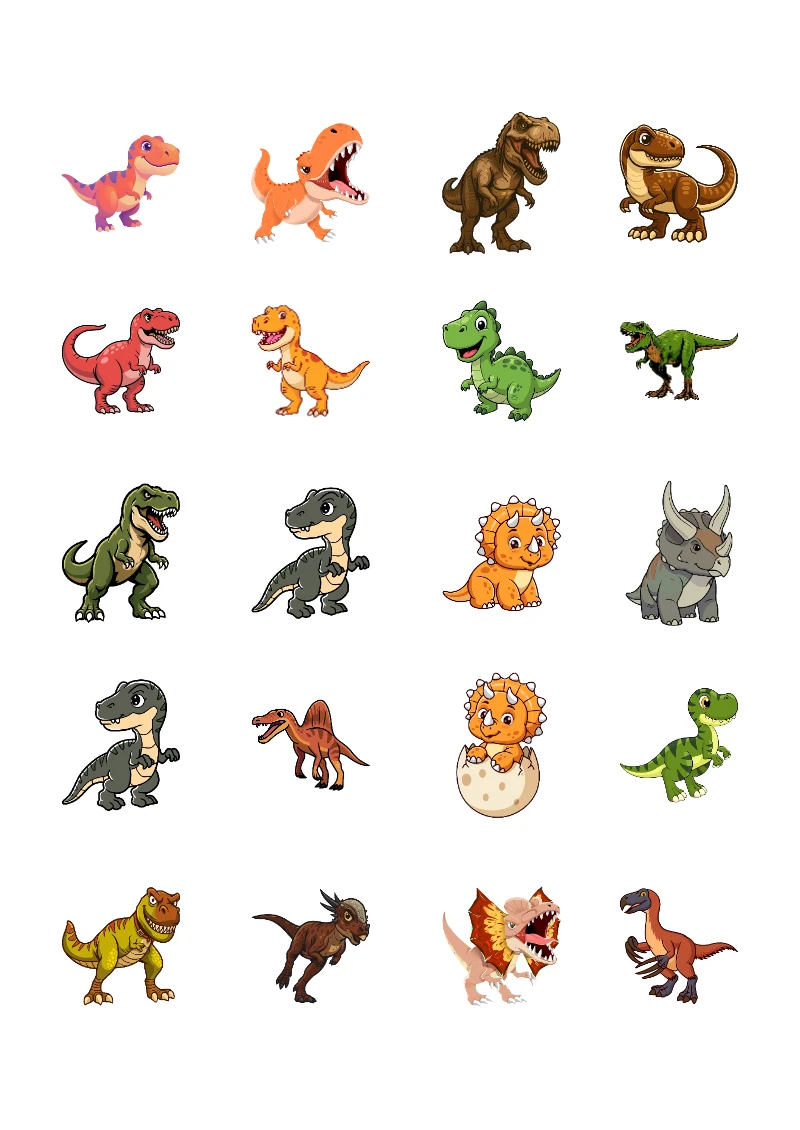 Stickers decorativos de Dinosaurios para Imprimir y Coleccionar Gratis (Diseño 1) para imprimir en A4 - versión premium para imprimir