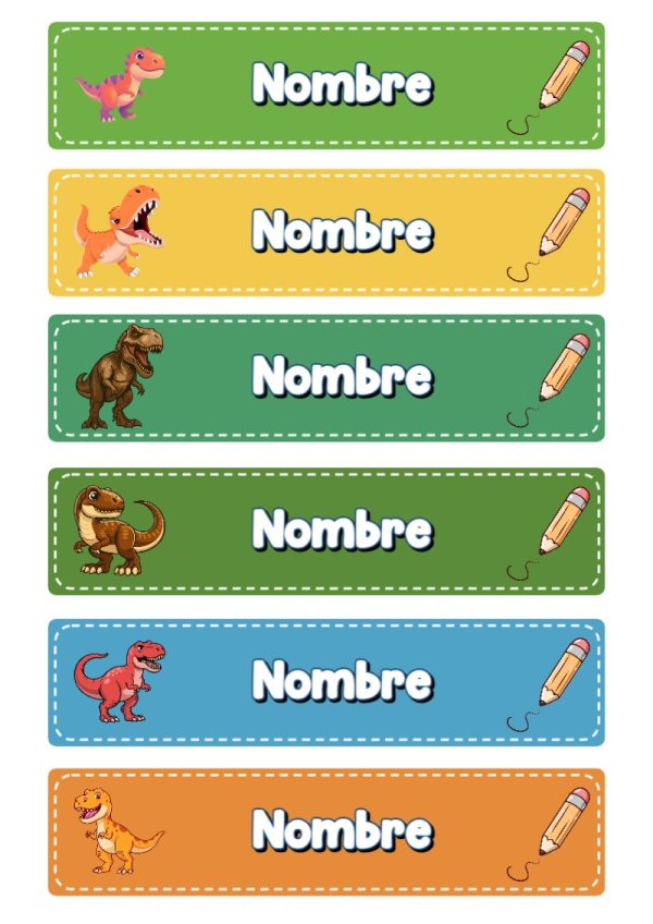 Etiquetas personalizadas de Dinosaurios Primaria Escolares para imprimir en A4 - estilo único para estudiantes