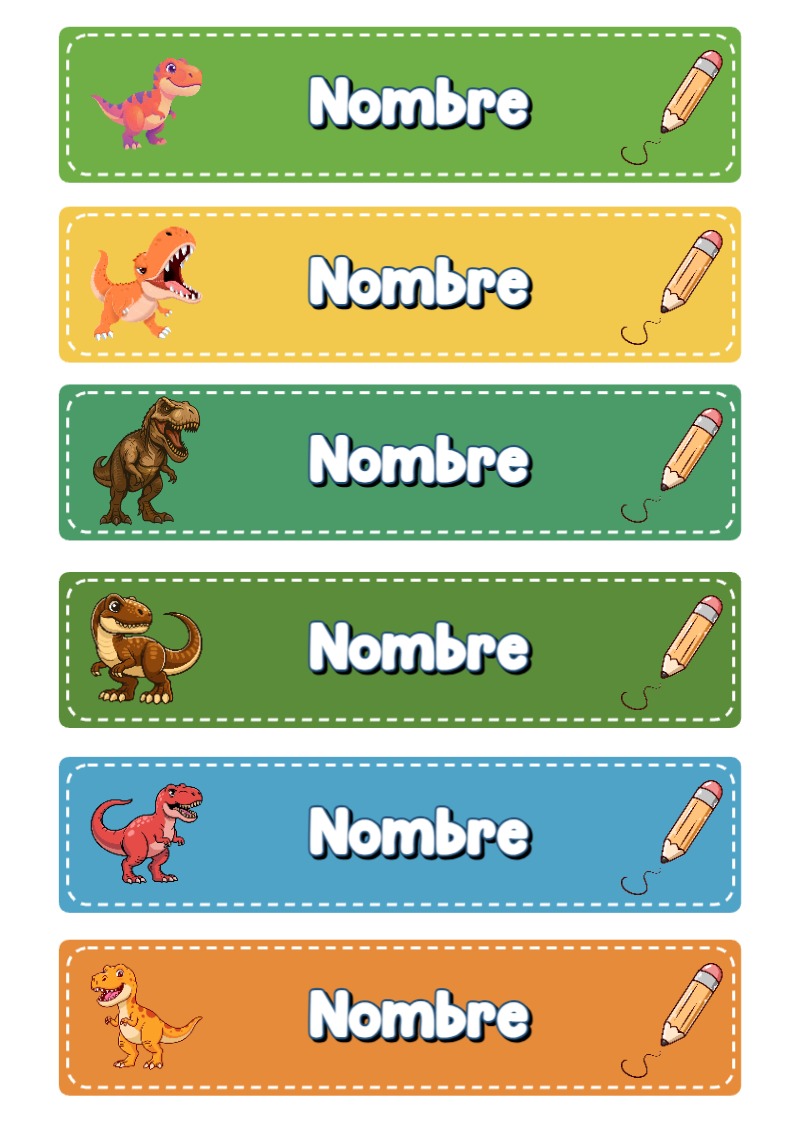 Etiquetas de Dinosaurios Primaria Escolares Editables para Imprimir Gratis