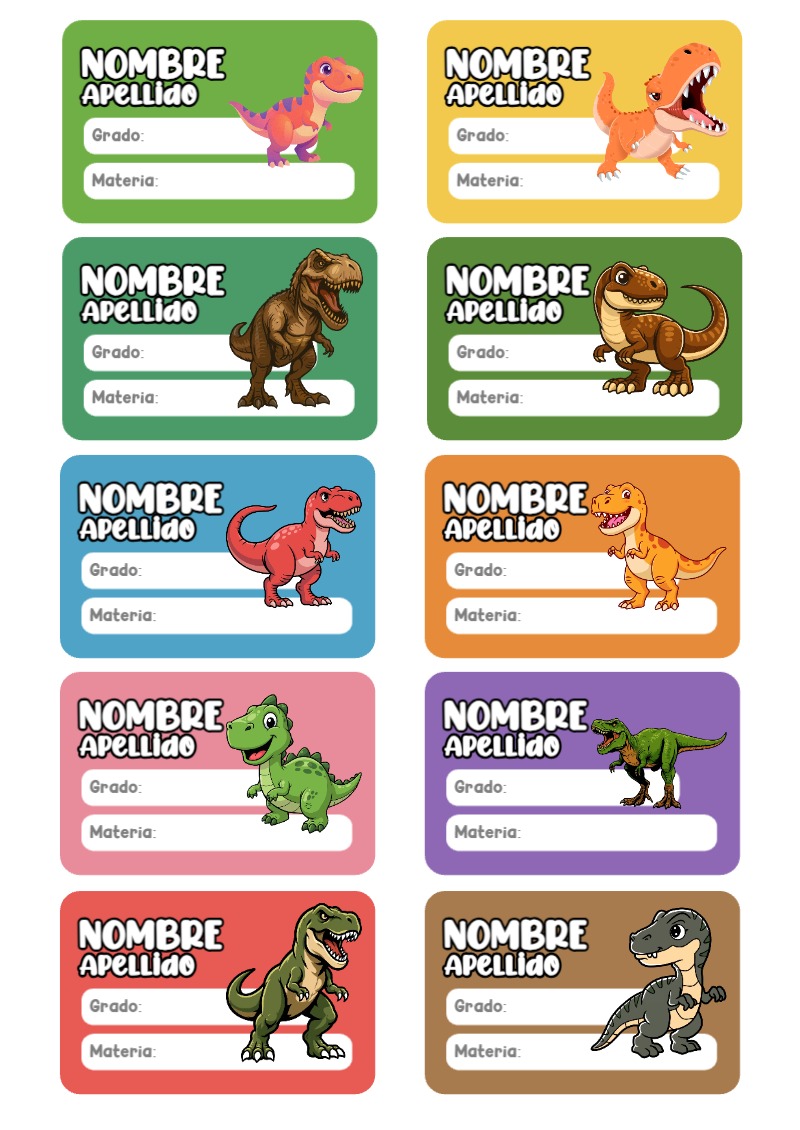 Etiquetas de Dinosaurios Primaria Escolares Editables para Imprimir Gratis