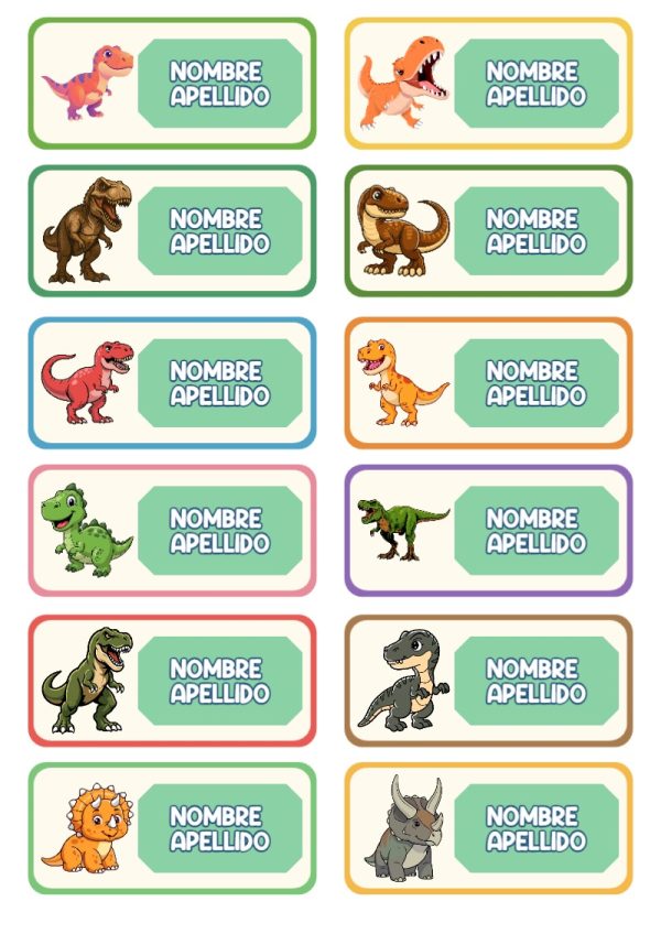 Etiquetas de Dinosaurios Primaria Escolares para cuadernos y útiles escolares - para personalizar tus materias