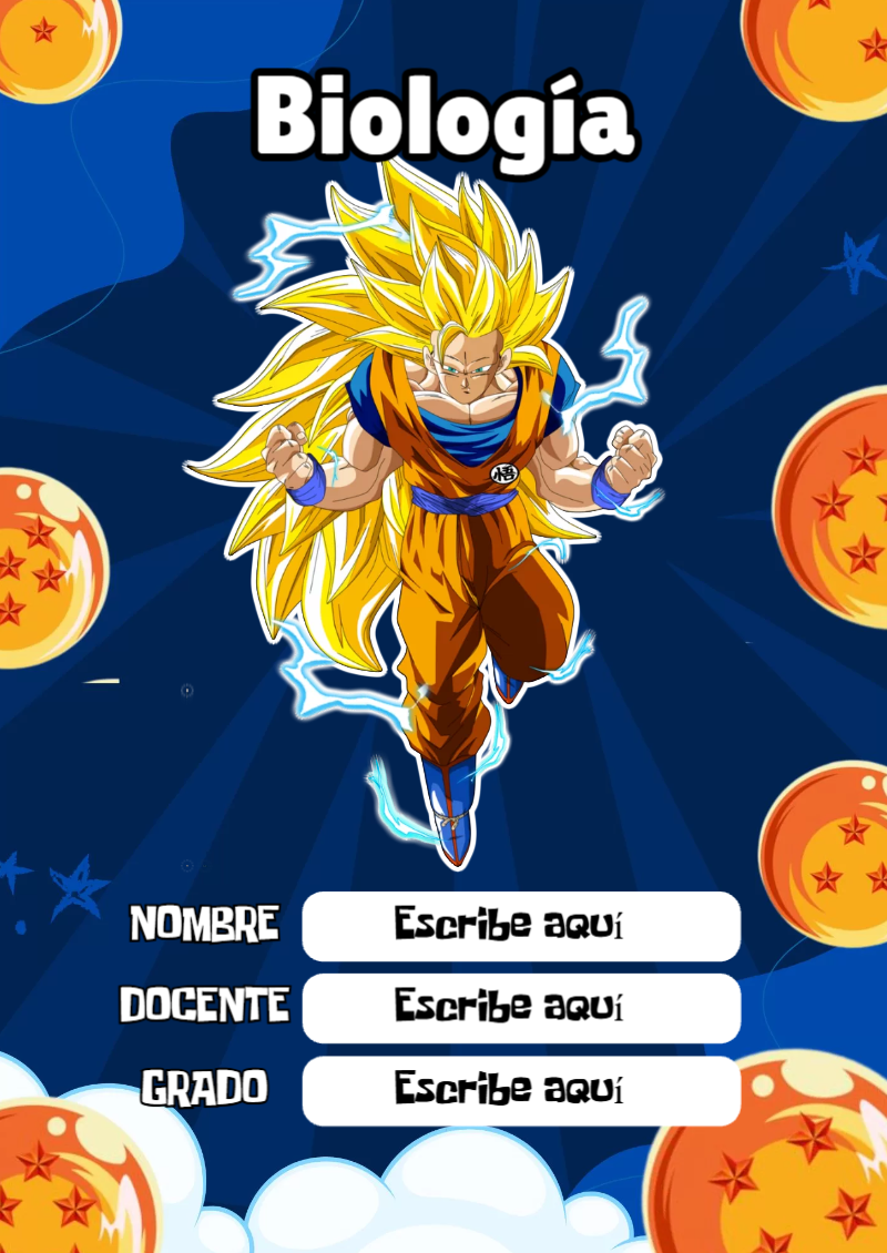 Portada de Dragon Ball de Biología para cuaderno con diseño bonito - formato digital listo para usar