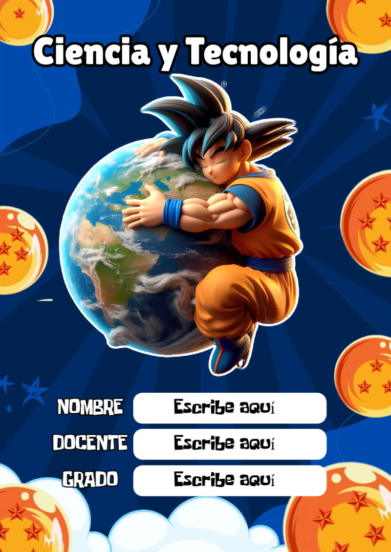 Portada de Dragon Ball de Ciencia y Tecnología para cuaderno en formato A4 - disponible para descarga gratuita