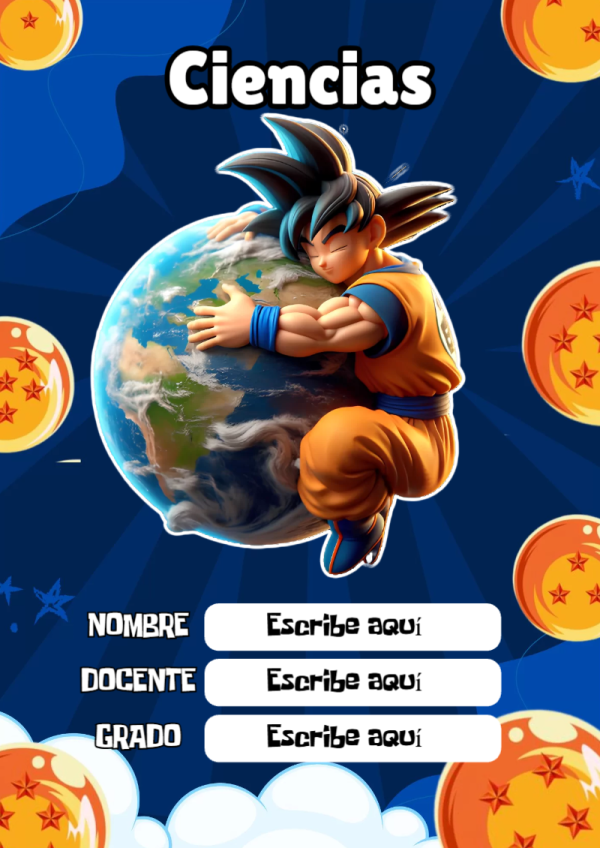 Portada de Dragon Ball de Ciencias para cuaderno escolar creativa - para personalizar tus materias