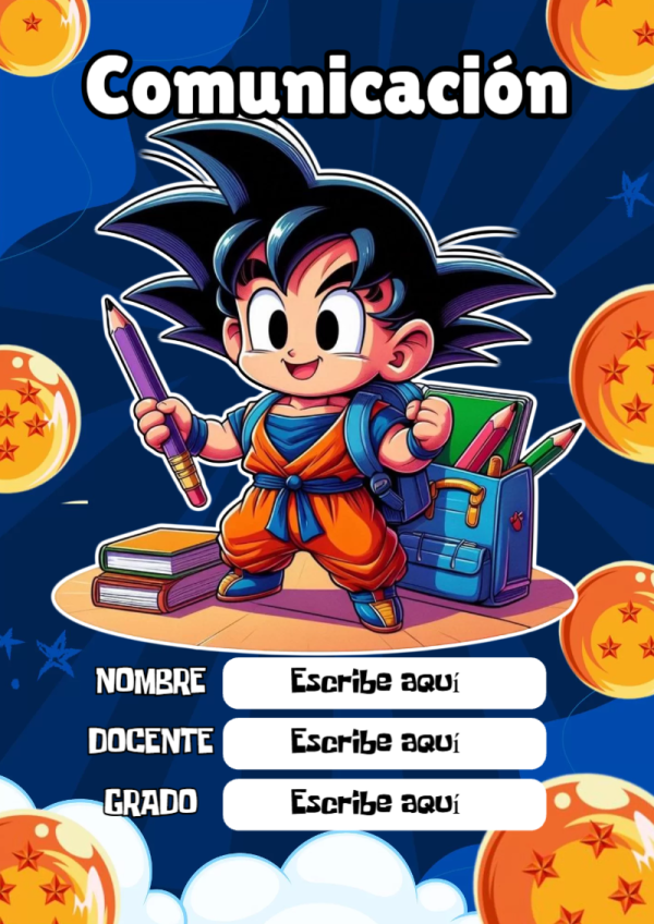 Portada de Dragon Ball de Comunicación para cuaderno bonita para imprimir - con colores vivos y llamativos