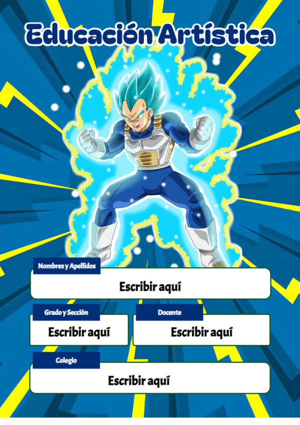 Portada de Dragon Ball de Educación Artística para cuaderno con diseño bonito - con colores vivos y llamativos