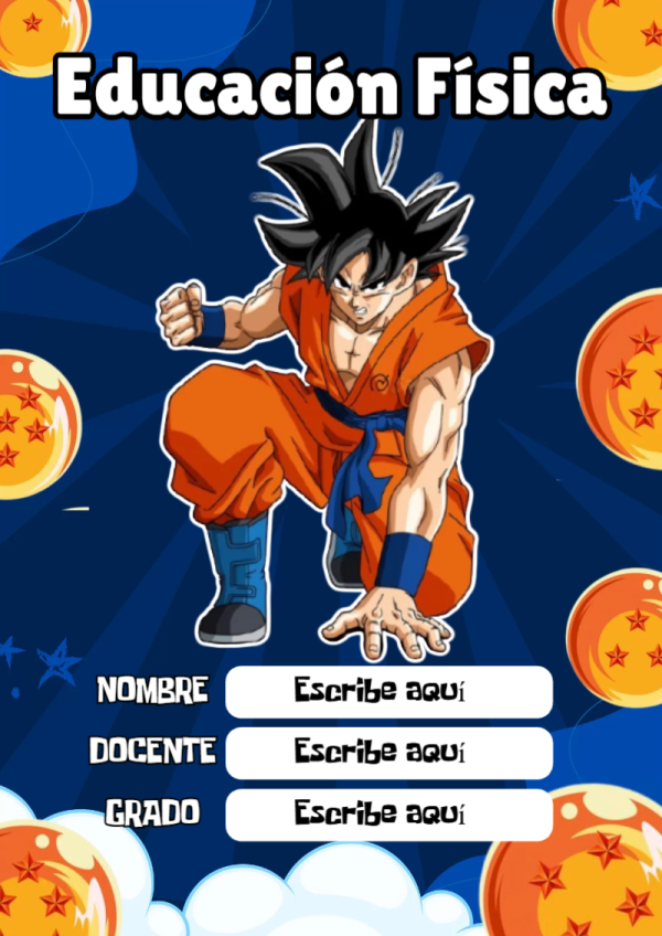 Portada de Dragon Ball de Educación Física para cuaderno en formato A4 - perfecto para organizar tus apuntes