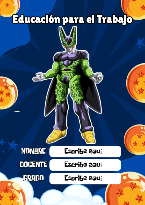 Portada de Dragon Ball de Educación para el Trabajo para cuaderno con estilo infantil - estilo único para estudiantes