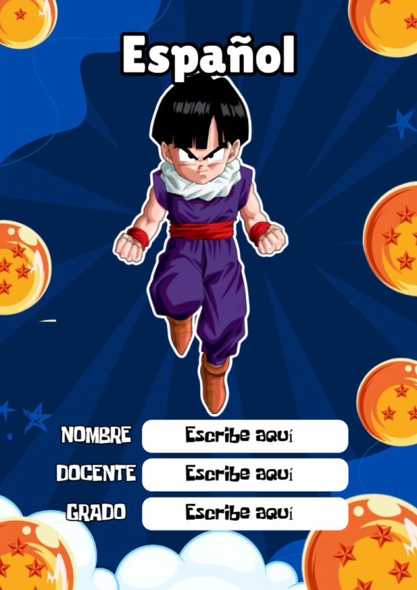 Portada de Dragon Ball de Español para cuaderno personalizada para imprimir - versión premium para imprimir