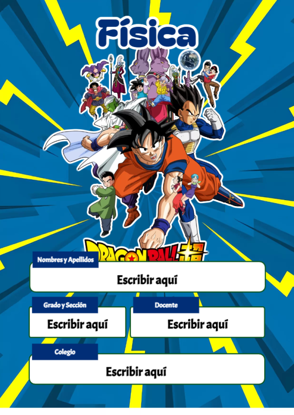 Portada de Dragon Ball de Física para cuaderno colorida y creativa - perfecto para organizar tus apuntes