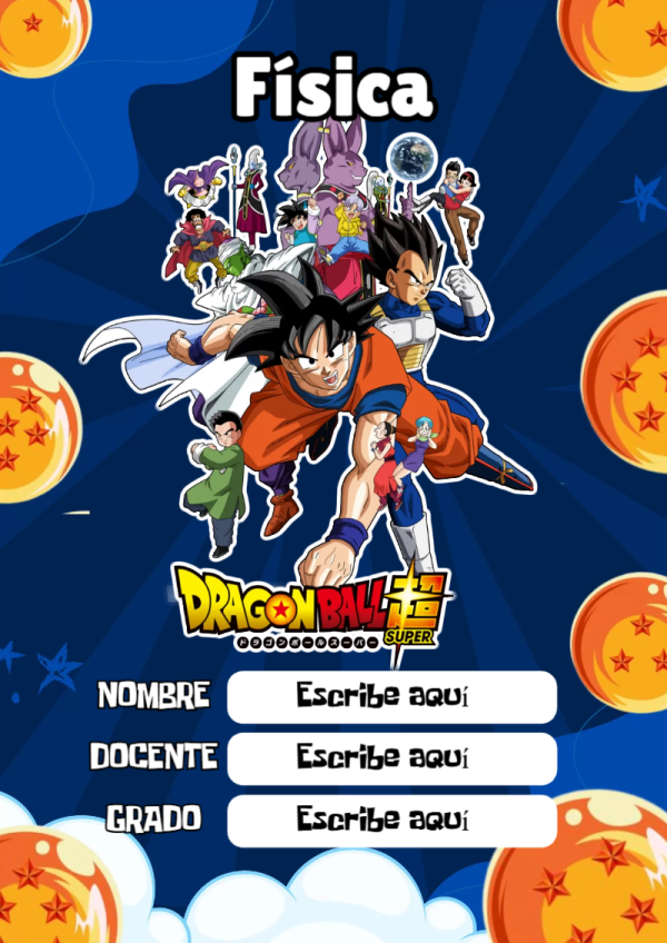Portada de Dragon Ball de Física para cuaderno ideal para niños - versión premium para imprimir