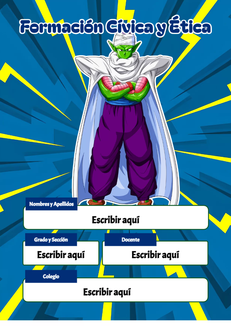 Portada de Dragon Ball de Formación Cívica y Ética para cuaderno con diseño escolar - para personalizar tus materias