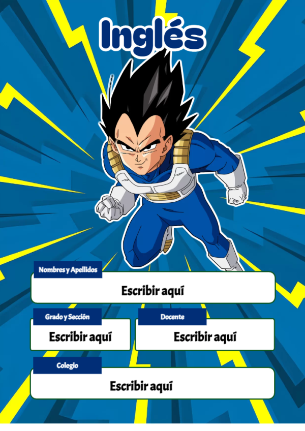Portada de Dragon Ball de Inglés para cuaderno para estudiantes - para personalizar tus materias
