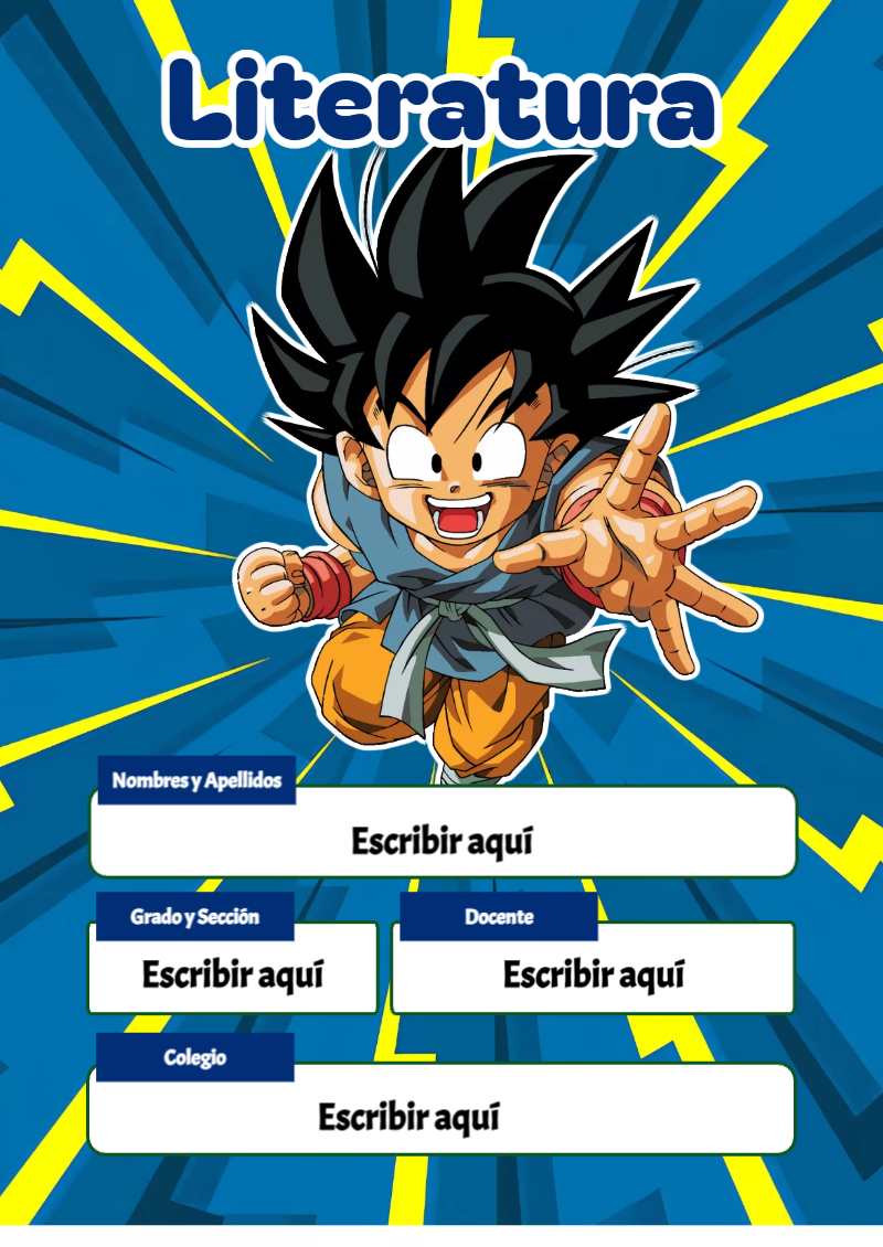 Portada de Dragon Ball de Literatura para cuaderno en tamaño A4 - tendencia educativa 2026