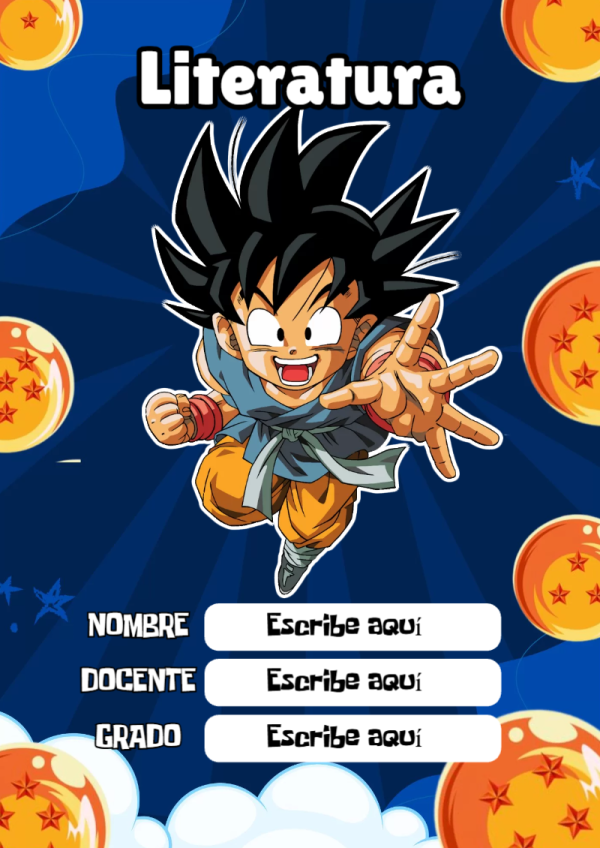 Portada de Dragon Ball de Literatura para cuaderno llamativa y bonita - tendencia educativa 2026