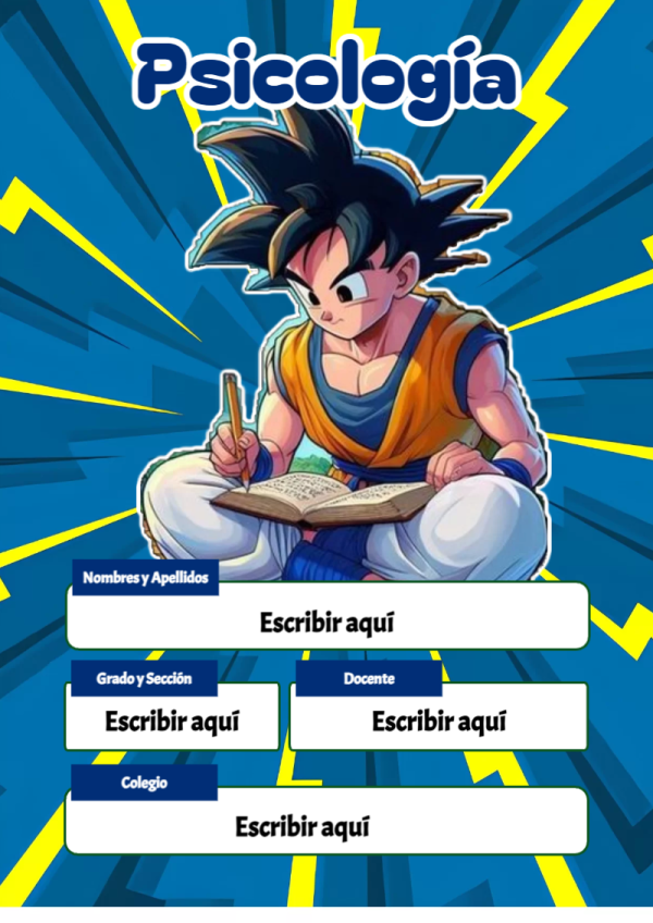 Portada de Dragon Ball de Psicología para cuaderno con diseño bonito - con colores vivos y llamativos