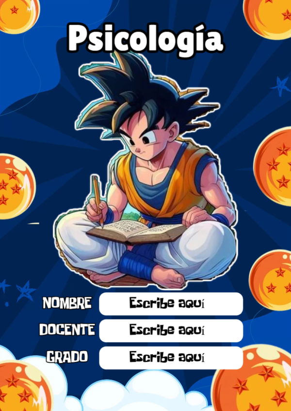 Portada de Dragon Ball de Psicología para cuaderno con estilo infantil - versión premium para imprimir