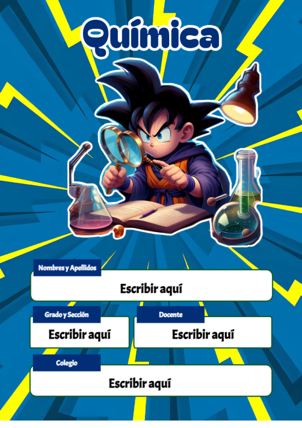 Portada de Dragon Ball de Química para cuaderno escolar para imprimir gratis - ideal para cuadernos de espiral