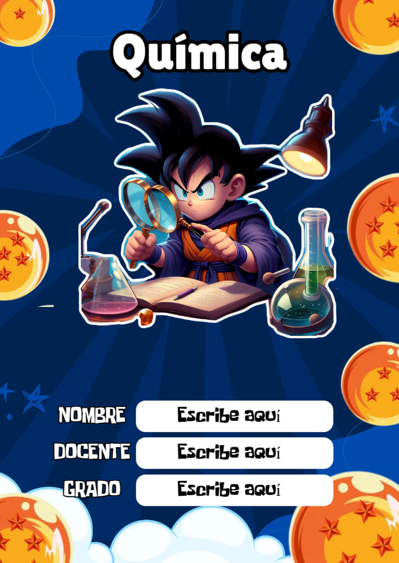 Portada de Dragon Ball de Química para cuaderno con diseño escolar - ideal para cuadernos de espiral