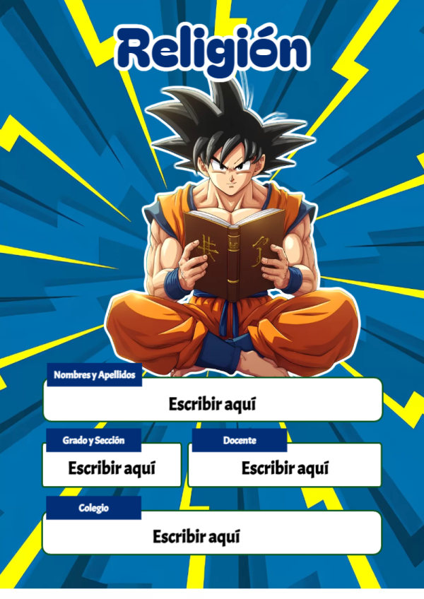 Portada de Dragon Ball de Religión para cuaderno escolar creativa - diseño exclusivo y original