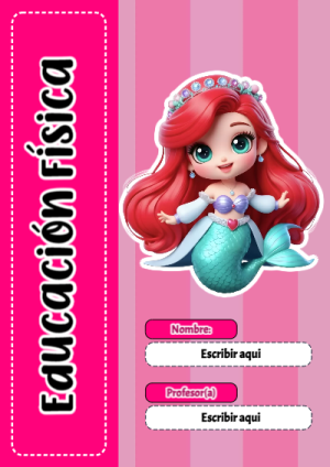 Portada de educación fisica con princesas de disney para cuaderno en formato A4 - tendencia educativa 2026