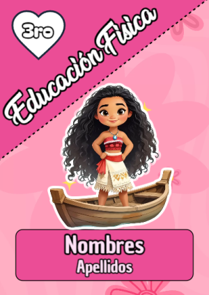 Portada de educacion fisica con princesas de disney para cuaderno para primaria - formato digital listo para usar