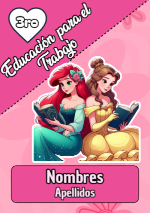 Portada de educacion par el trabajo con princesas de disney para cuaderno para niños de primaria - versión premium para imprimir