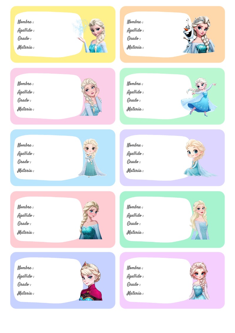 Etiquetas escolares de Elsa Frozen bonitas para imprimir - creación especial de Mini Canva