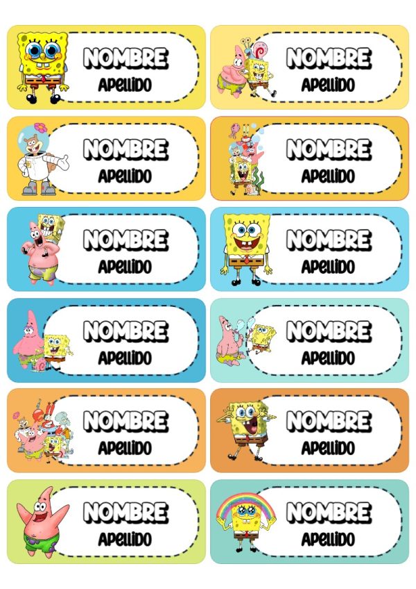 Etiquetas bonitas de Etiquetas Escolares para Cuadernos de Bob Esponja para el nuevo año escolar - ideal para el nuevo año escolar