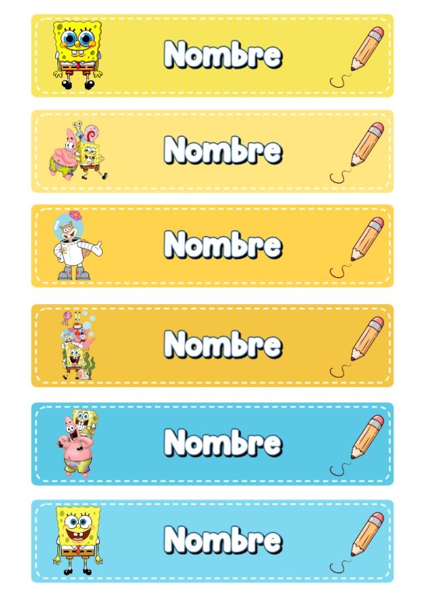 Plantilla de etiquetas escolares de Etiquetas Escolares para Cuadernos de Bob Esponja para imprimir - tendencia educativa 2026