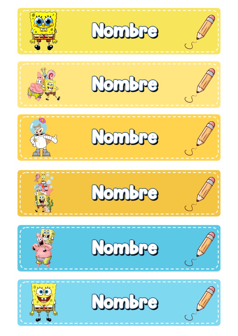 Etiquetas Escolares para Cuadernos de Bob Esponja para Imprimir