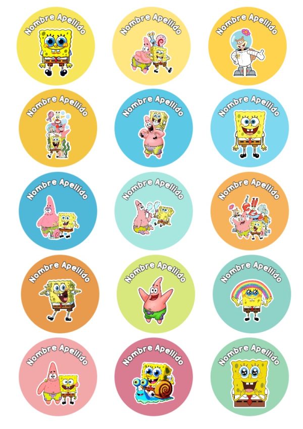 Etiquetas adhesivas de Etiquetas Escolares para Cuadernos de Bob Esponja para imprimir gratis - formato digital listo para usar