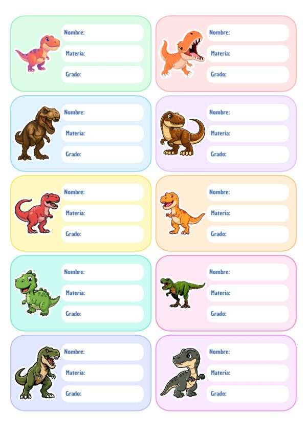 Etiquetas escolares de Etiquetas Escolares para Cuadernos de Dinosaurios Primaria bonitas para imprimir - estilo único para estudiantes