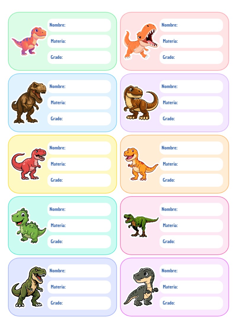 Etiquetas Escolares para Cuadernos de Dinosaurios Primaria para Imprimir