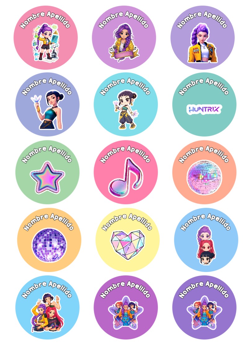 Etiquetas de Etiquetas Escolares para Cuadernos de guerreras K-pop para cuadernos y útiles escolares - creación especial de Mini Canva