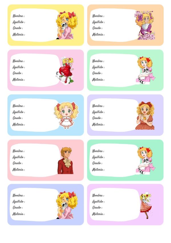 Etiquetas de Etiquetas Escolares para Cuadernos de LA DULCE CANDY para cuadernos y útiles escolares - disponible para descarga gratuita