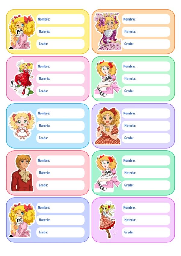 Etiquetas personalizadas de Etiquetas Escolares para Cuadernos de LA DULCE CANDY para imprimir en A4 - disponible para descarga gratuita