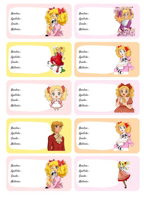 Etiquetas personalizadas de Etiquetas Escolares para Cuadernos de LA DULCE CANDY para imprimir en A4 - ideal para el nuevo año escolar