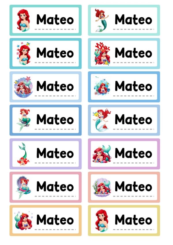 Etiquetas bonitas de Etiquetas Escolares para Cuadernos de LA SIRENITA para el nuevo año escolar - para personalizar tus materias