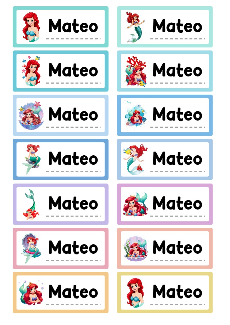Etiquetas bonitas de Etiquetas Escolares para Cuadernos de LA SIRENITA para el nuevo año escolar - para personalizar tus materias