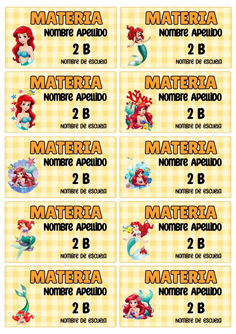 Etiquetas de Etiquetas Escolares para Cuadernos de LA SIRENITA para cuadernos y útiles escolares - ideal para el nuevo año escolar