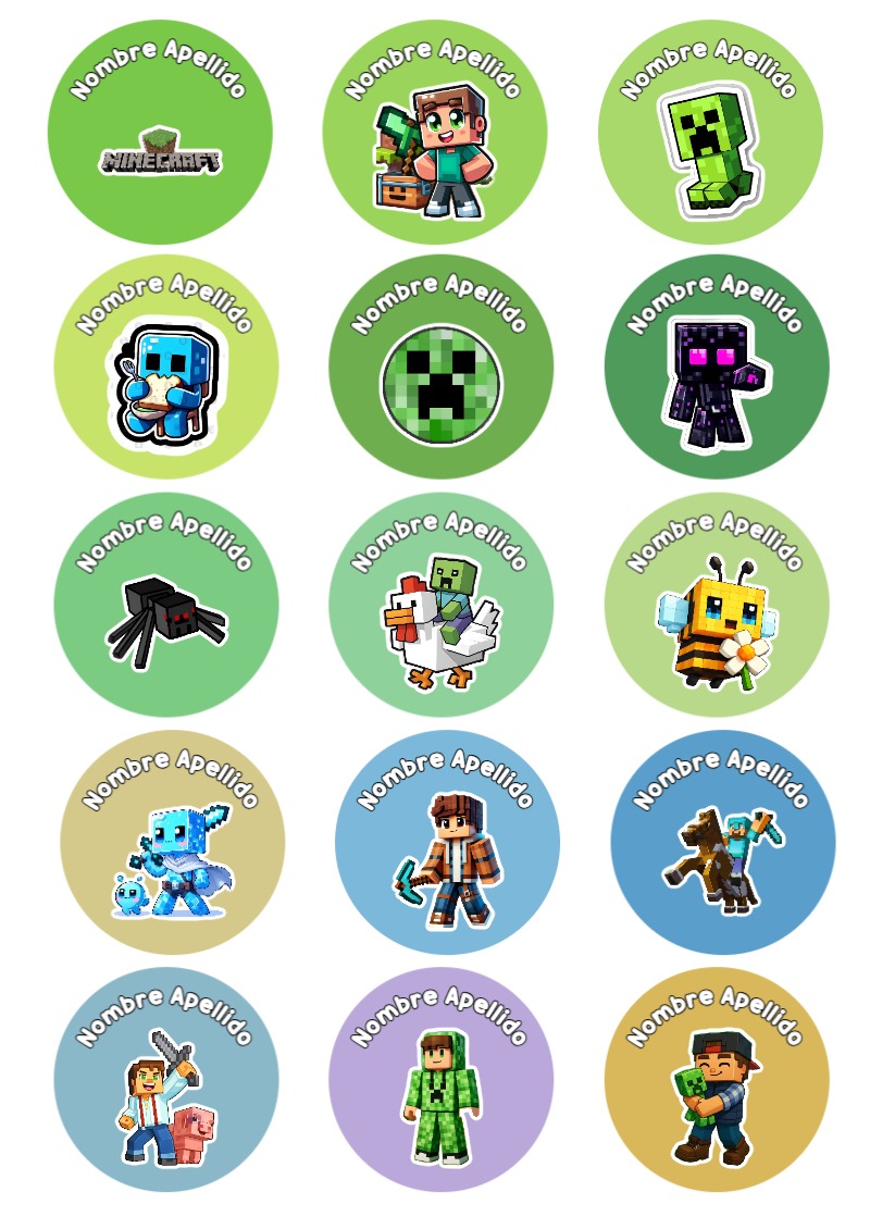 Etiquetas adhesivas de Etiquetas Escolares para Cuadernos de MINECRAFT para imprimir gratis - diseño exclusivo y original