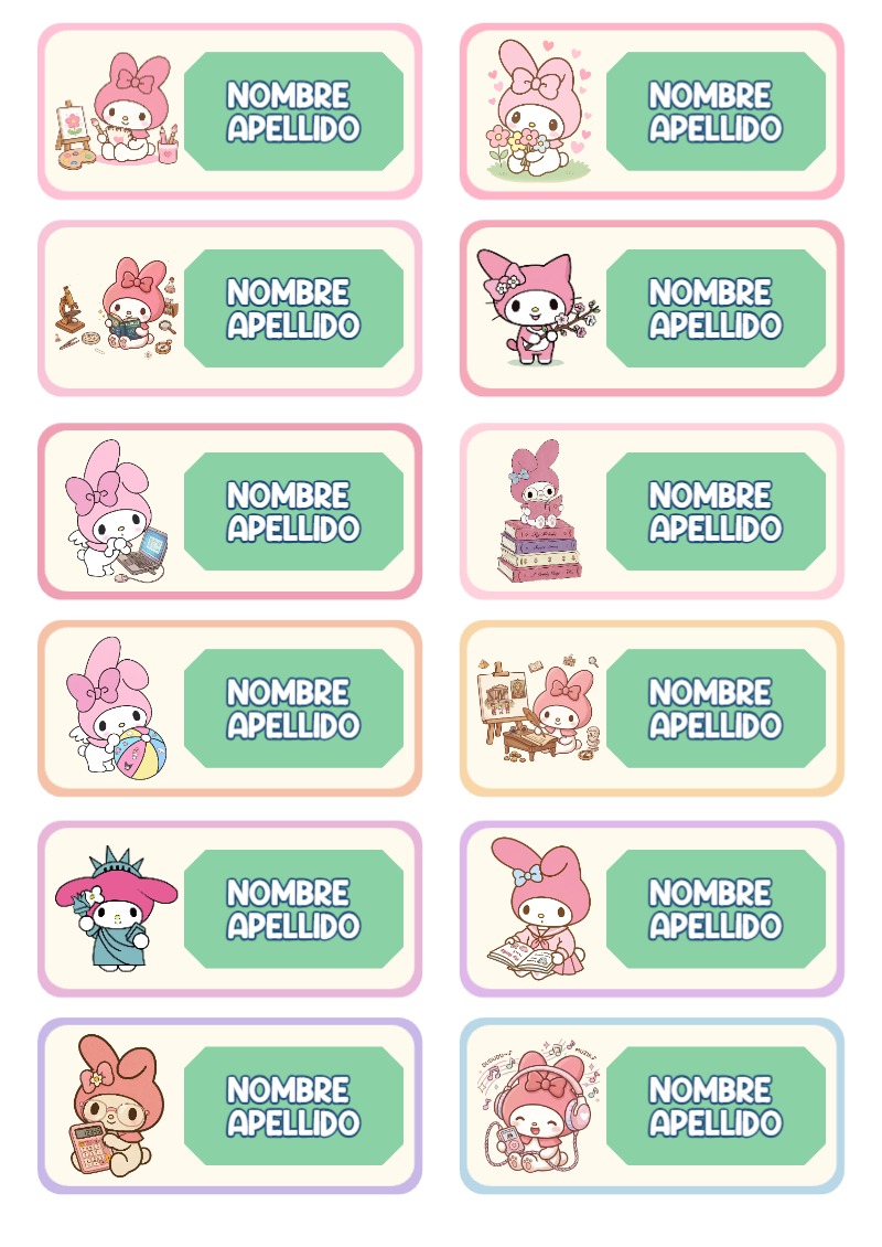 Etiquetas de Etiquetas Escolares para Cuadernos de MY MELODY para primaria y preescolar - diseño exclusivo y original