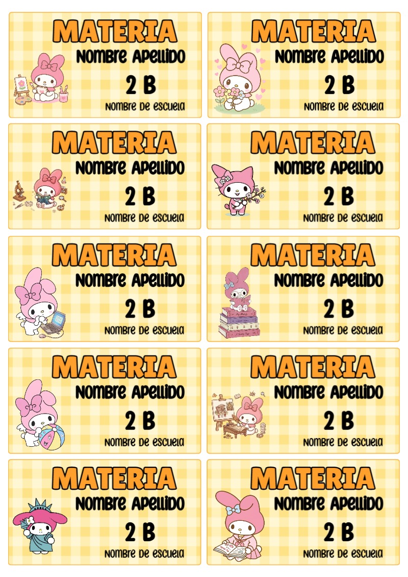 Etiquetas adhesivas de Etiquetas Escolares para Cuadernos de MY MELODY para imprimir gratis - para el regreso a clases