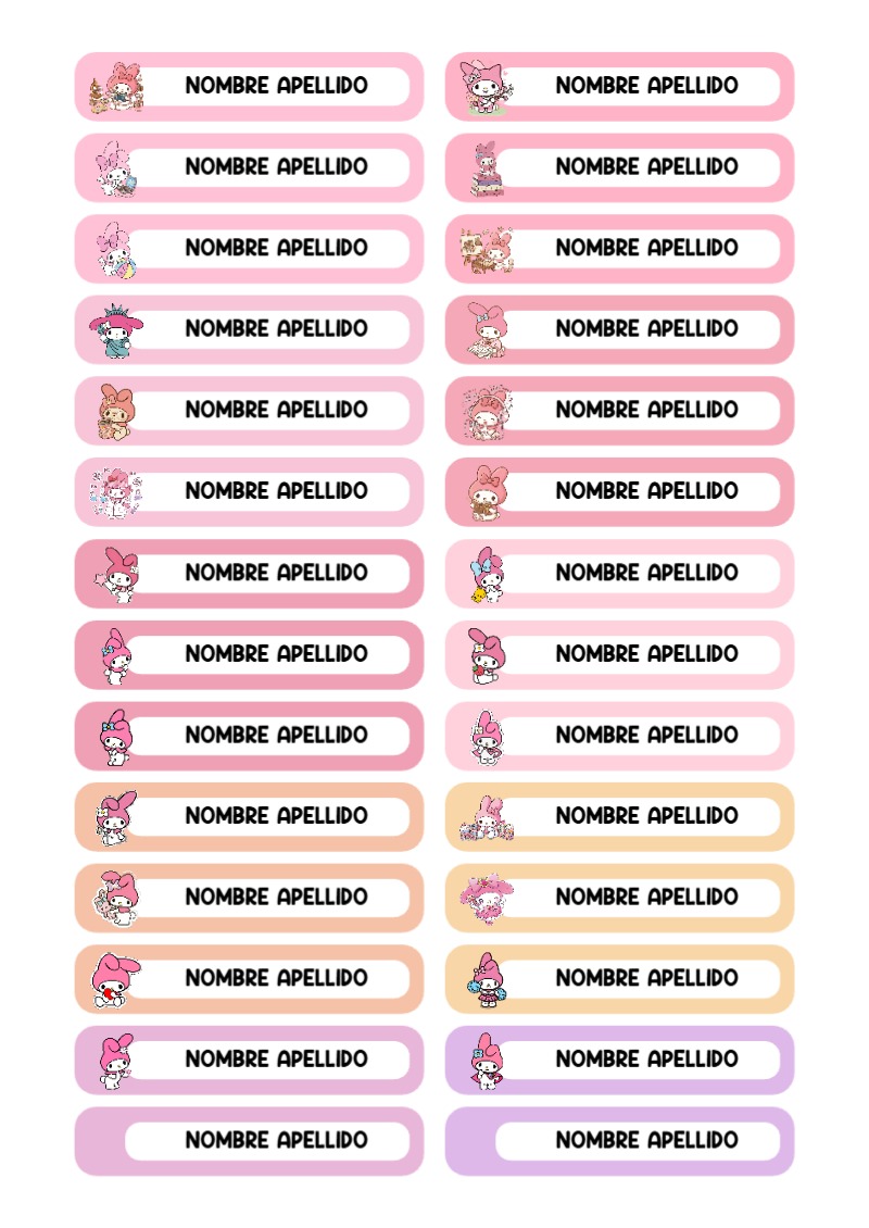 Etiquetas escolares de Etiquetas Escolares para Cuadernos de MY MELODY listas para recortar - estilo único para estudiantes