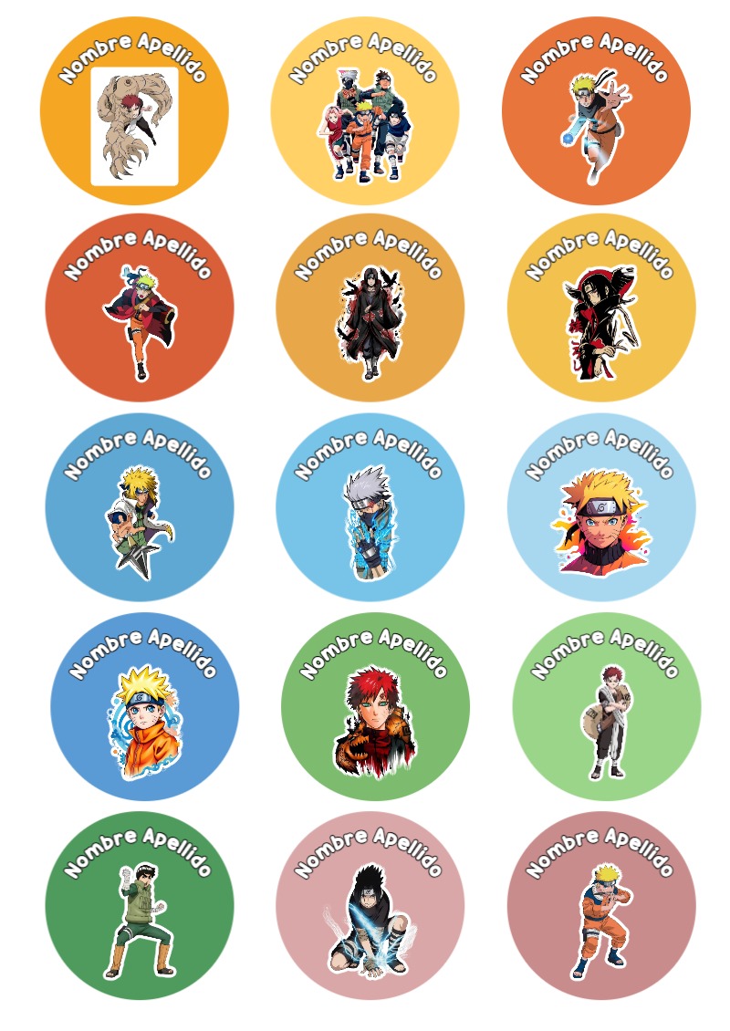 Plantilla de etiquetas escolares de Etiquetas Escolares para Cuadernos de Naruto para imprimir - formato digital listo para usar